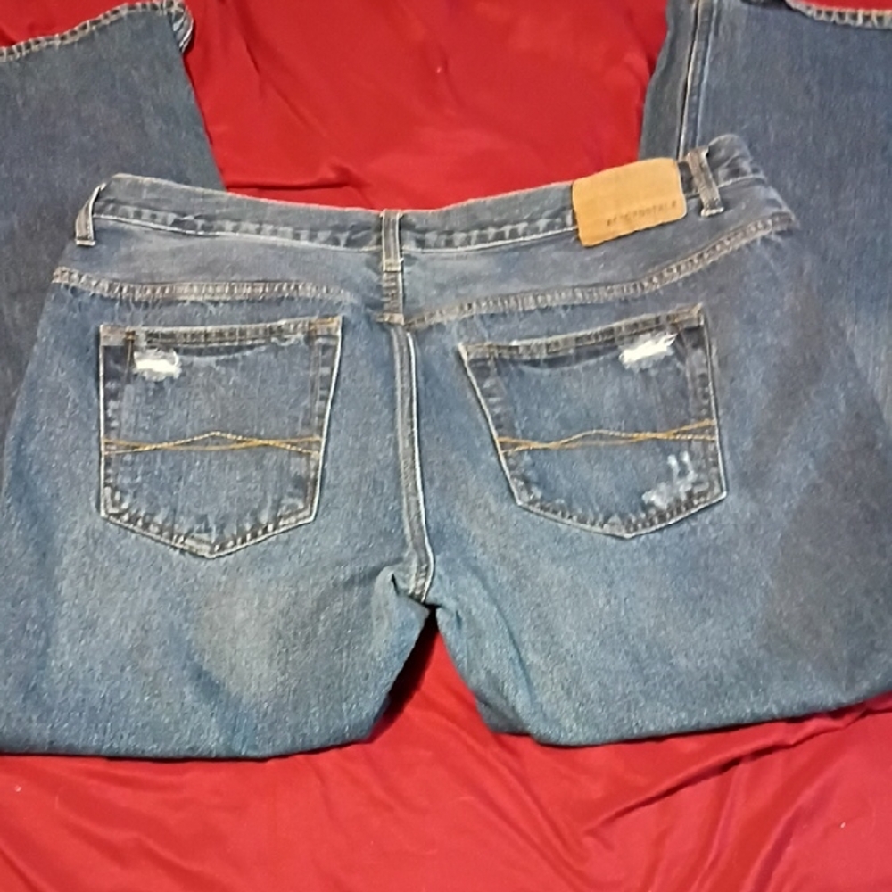 (02)Aeropostale Dark Blue Distressed Jeans. 38x32
